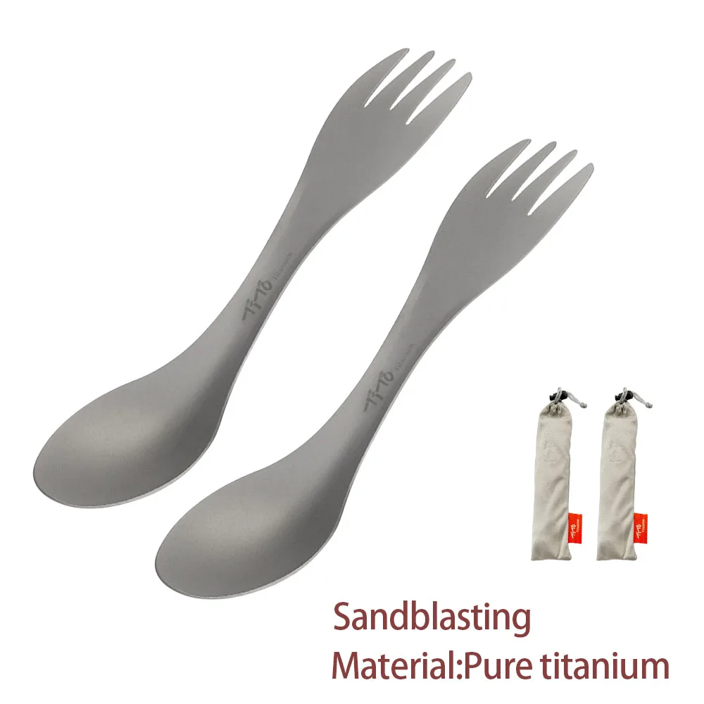 Camping Outdoor Cooking Equipment - Титановая ложка 2-в-1, сверхлегкая посуда, портативная