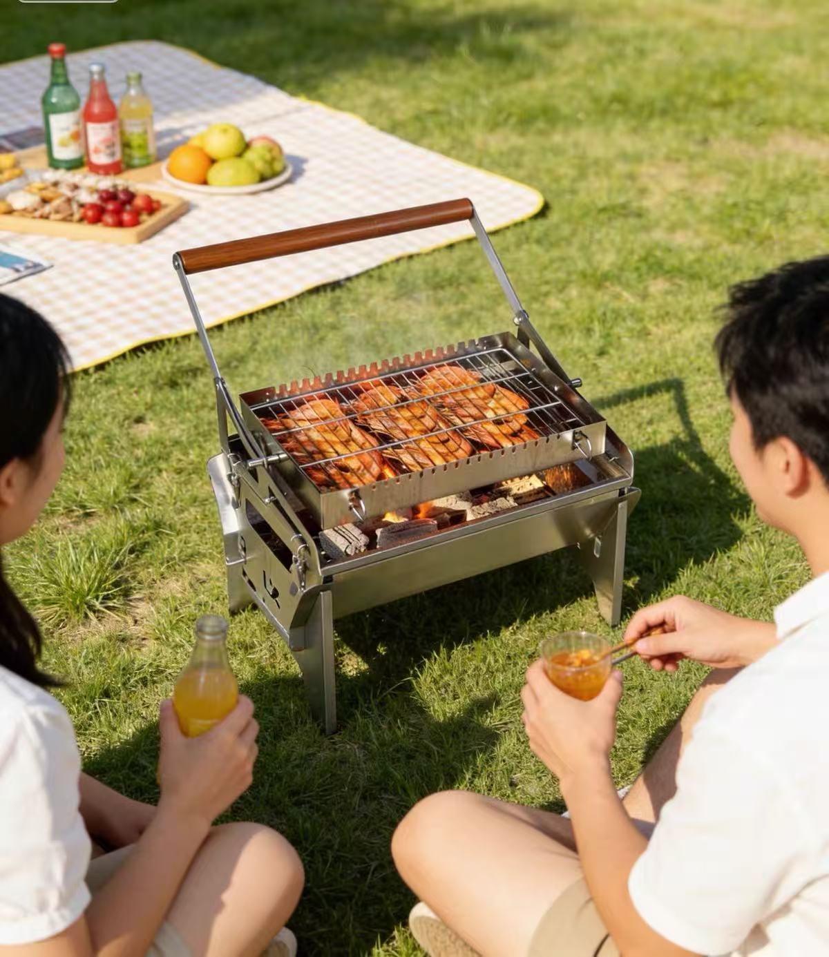 Camping Cooking Mesh - Переносной угольный гриль с вращающейся решеткой,